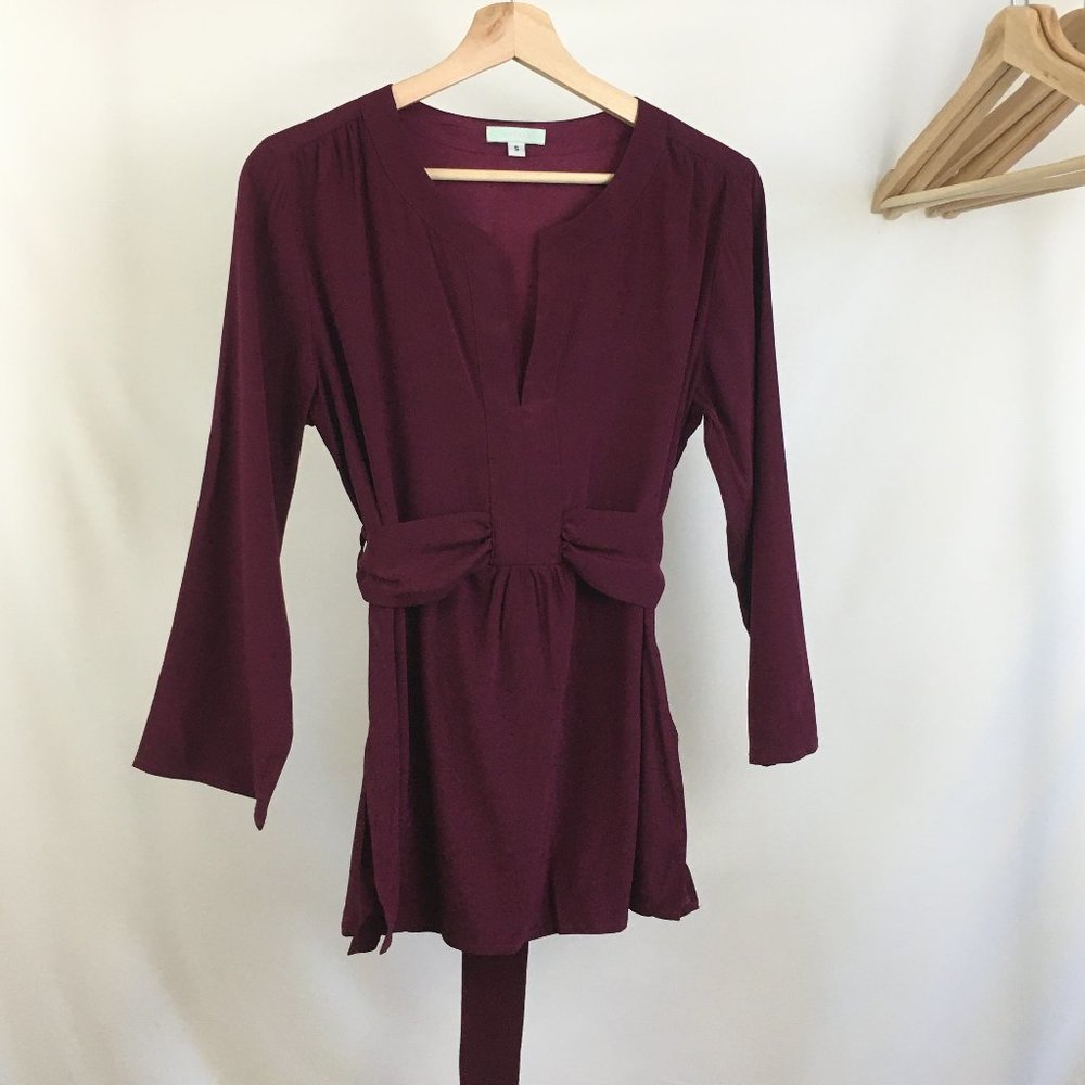Cadeau 100% Silk Soft Blouse Top Burgundy Size Small